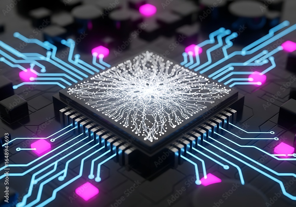 Poster modern glowing cpu motherboard for high tech computer systems and artificial intelligence projects