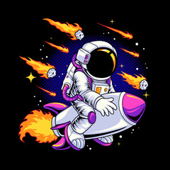 Astronaut cartoon riding a rocket