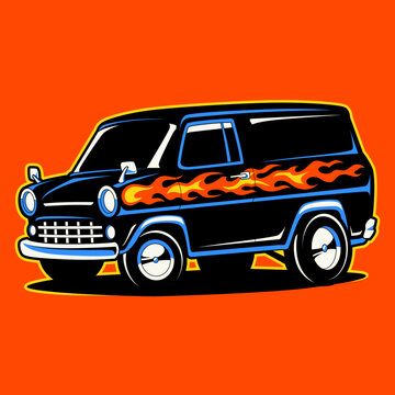 Retro Old Van car cartoon