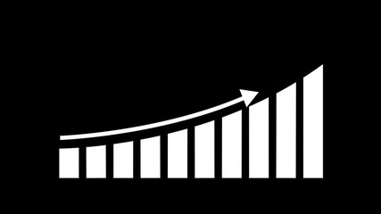 White Arrow Moving Upward Across Growing Bar Chart Showing Financial Growth and Success on Black - Powered by Adobe