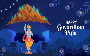 Lord Krishna with Govardhan Hill