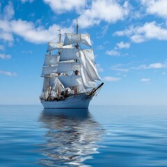 Majestic White Sailing Ship Gliding Gracefully Across Turquoise Waters Beneath a Clear Blue Sky