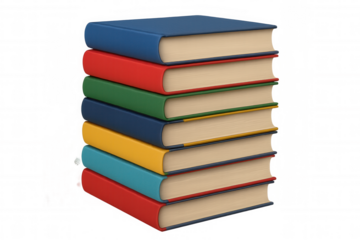 Colorful books stacked precisely, showcasing vibrant knowledge, learning potential against clean transparent backdrop