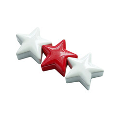 Obraz premium Three star shapes, one red and two white, arranged diagonally and isolated on a transparent background, representing celebration and design elements