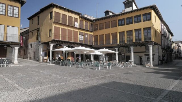 Arcades of the main square in Tordesillas, Valladolid, Spain