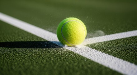 Tennis ball on court, impact