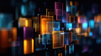 Abstract digital art with vibrant, glowing, overlapping squares