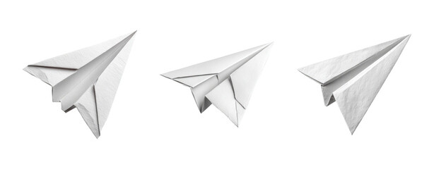 Fototapeta premium Three White Paper Airplanes on Transparent Background in Isolated Space