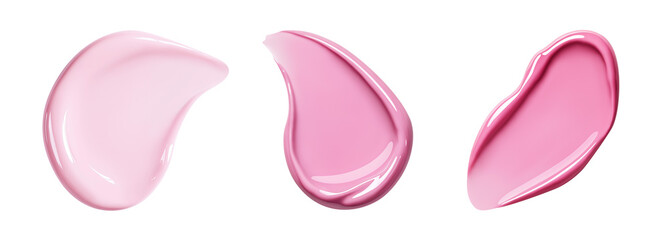 Gel nail polish swatches set, different pastel pink color. Close-up of thick creamy texture with full coverage effect. Isolated element with clear even edge on transparent background