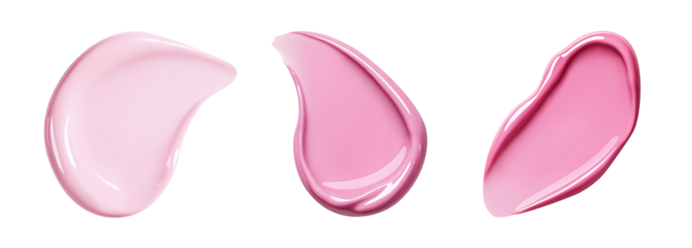 Gel nail polish swatches set, different pastel pink color. Close-up of thick creamy texture with full coverage effect. Isolated element with clear even edge on transparent background