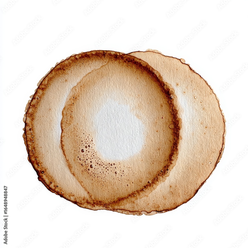 Poster hot drink stain on textured paper with overlapping coffee circles creating artistic marks