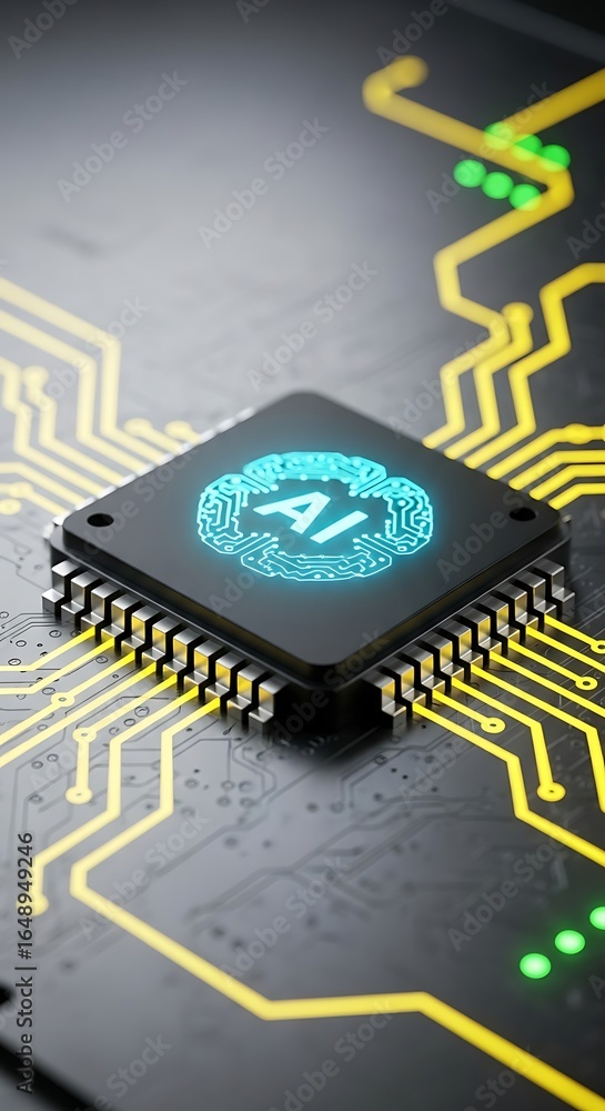 Poster cutting-edge artificial intelligence chip with brain circuit design for future technology innovation