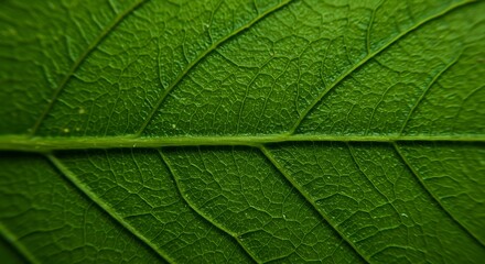 Close-up of a Vibrant Green Leaf Intricate Veins and Organic Texture