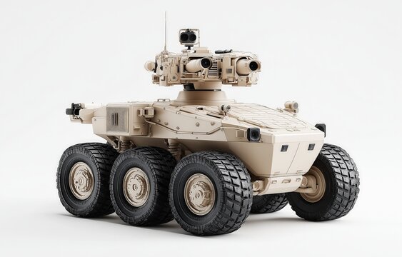 Military UGV concept. Robotic vehicle with advanced surveillance features.