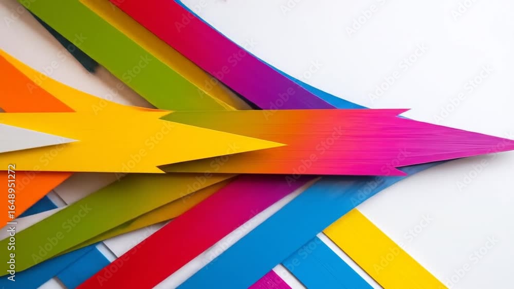 Poster colorful diagonal stripes in a spectrum of rainbow hues overlapping on a white background creating a