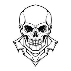 Fototapeta premium Stylized black and white skull with collar design head bones