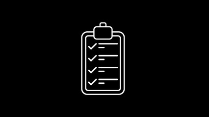 White checklist icon on black background clipboard