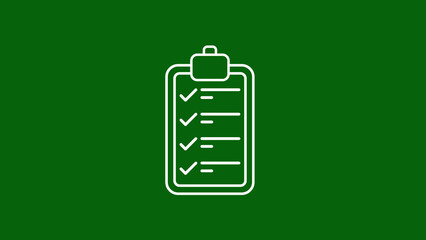 White checklist icon on green background clipboard
