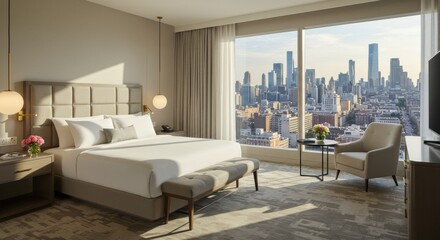 Luxury hotel room with city view new york interior photography modern environment daylight comfort concept