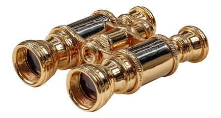 Elegant Antique Golden Binoculars Isolated on Transparent Background