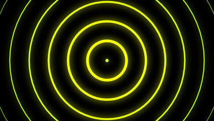 Yellow Neon Concentric Circles on Black Background