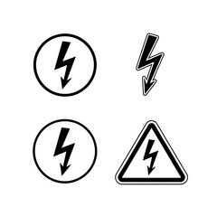 Black and white electrical hazard warning symbols in various shapes for safety communication