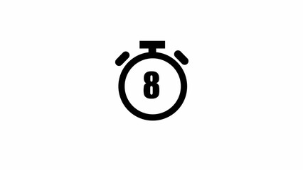 Black Stopwatch Icon with Number 8 on White Background