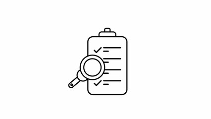 Checklist with magnifying glass icon on white background