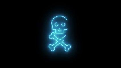Cyan neon skull and crossbones on black background