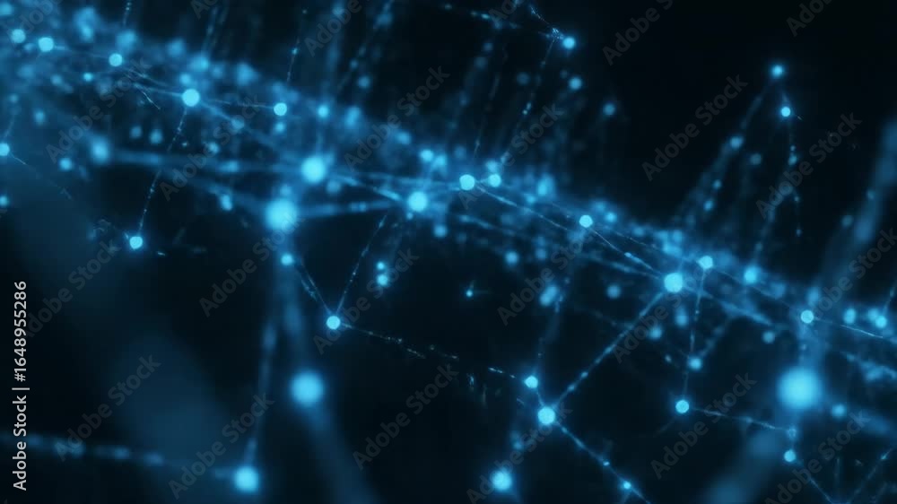 Poster abstract blue neural network connections - an abstract digital representation of a neural network, s