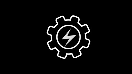 Gear with lightning bolt icon on black background cogwheel