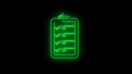 Green neon checklist icon to do list task