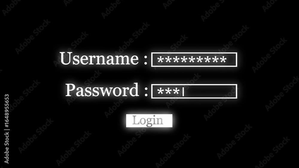 Poster neon glow login screen with username and password fields