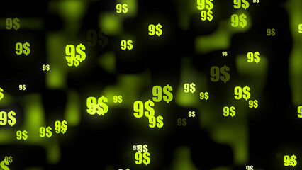 Lime Green Dollar Signs Floating on Dark Background