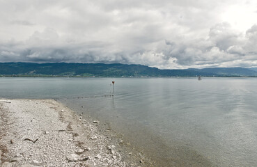 scenic panoramic view of relaxing lake shore