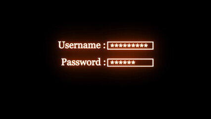Orange Neon Login Screen with Username and Password Fields
