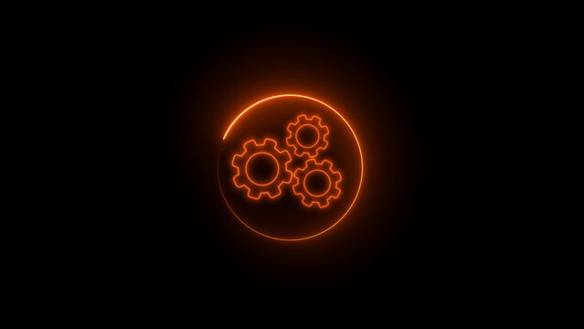 Orange Neon Gears Symbol on Black Background cogwheel
