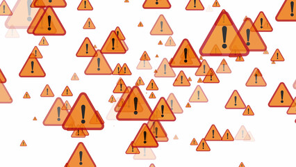 Orange warning triangles with exclamation marks scattered on white