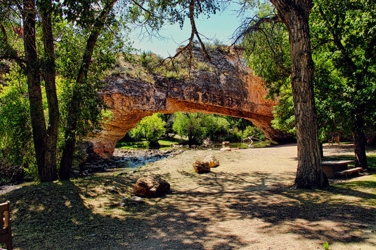Late Summer View of the Ayres Natural Bridge over the La Prele Creek at the Park in Wyoming.