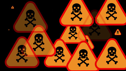 Skull And Crossbones Warning Signs On Black Background