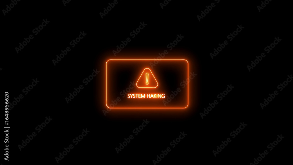 Aufkleber system hacking warning with orange exclamation mark and text in neon