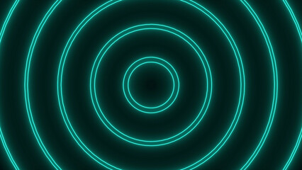 Teal Neon Concentric Circles on Black Background abstract