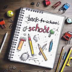 school supplies on a white background