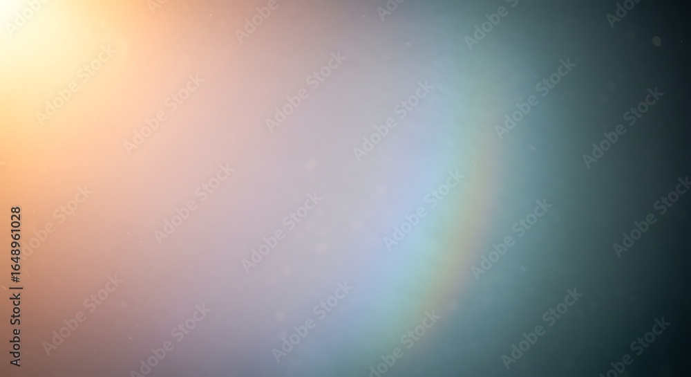 Aufkleber radiant sunlight flare creating a beautiful rainbow spectrum and soft bokeh on a dark abstract backg