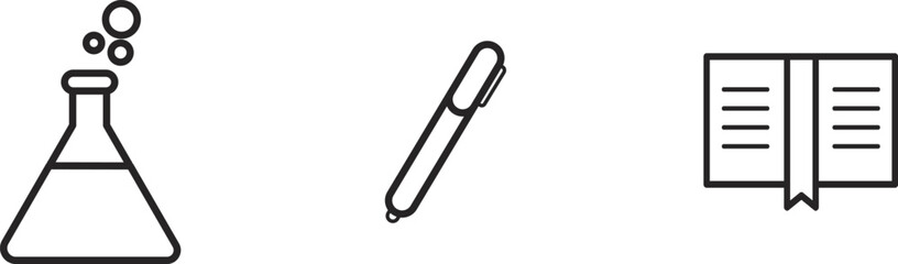 Science Writing and Learning Minimalist Icons of a Beaker Pen and Open Book