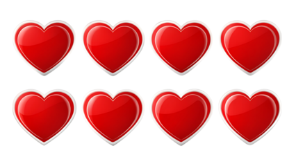 Red Heart-Shaped Sticker Set Isolated on White Background – Transparent PNG, AI Generated