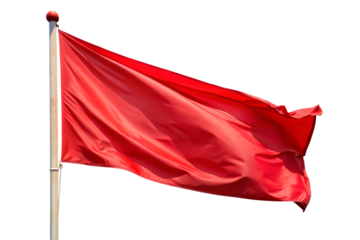 Red Flag Fluttering in the Wind Isolated on White Background – Transparent PNG, AI Generated