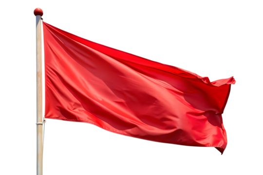 Red Flag Fluttering in the Wind Isolated on White Background – Transparent PNG, AI Generated