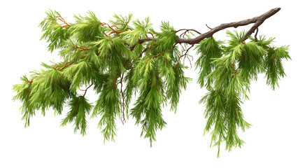 Casuarina branch with hanging foliage, isolated on transparent background