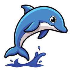 Blue Dolphin Jumping Vector Illustration – Flat Cartoon Style Bold Lines